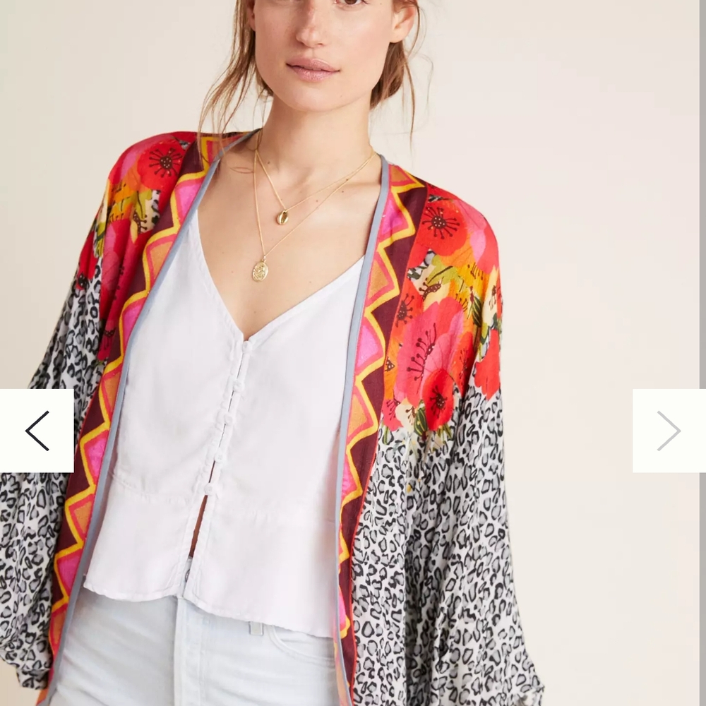 BL^NK London Anthropologie Frances Leopard Floral Cocoon Kimono